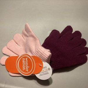 New wonder nation set of 2 pair one size children’s gloves wine & pink